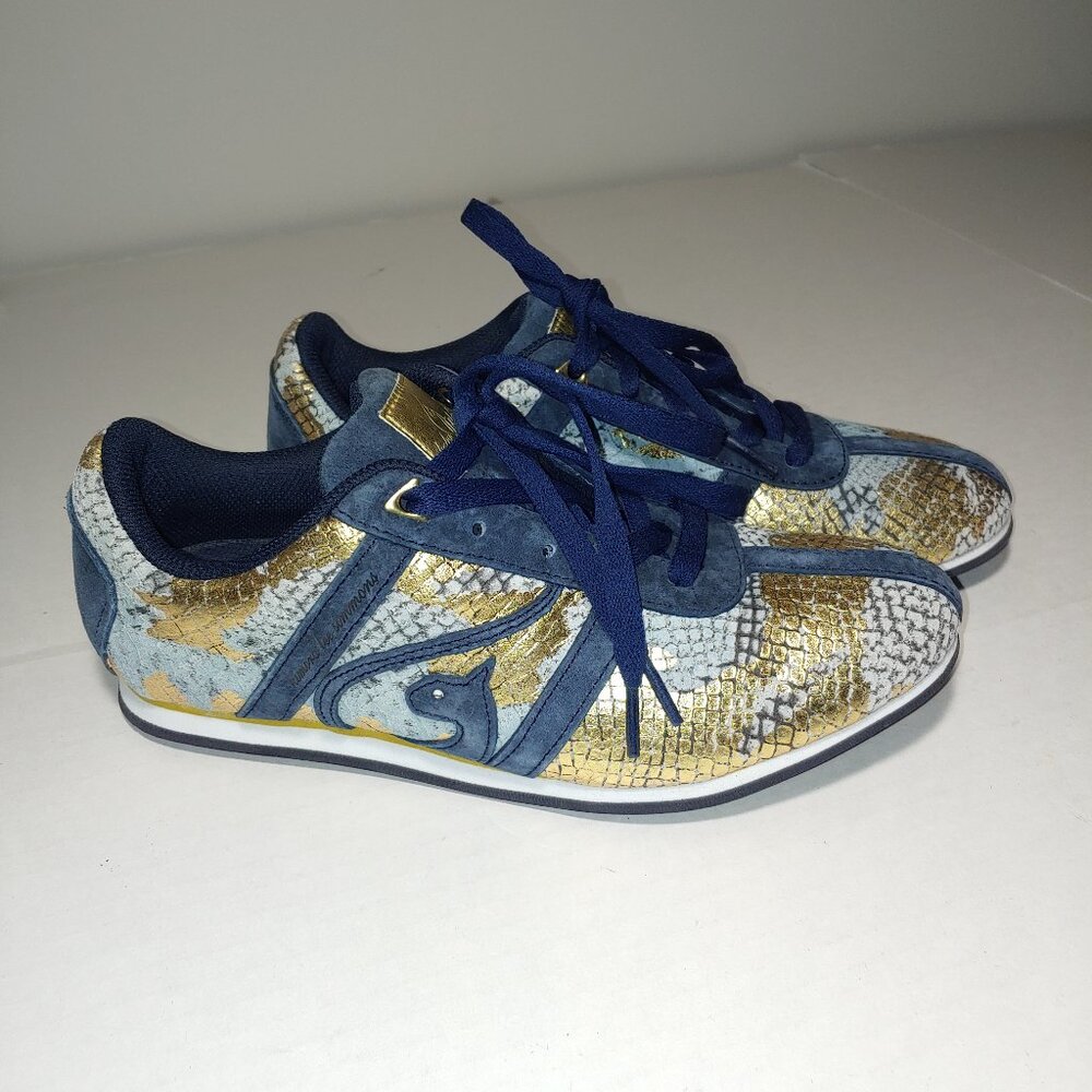 Baby Phat Y2K Snakeskin Print Genuine Leather Sneakers Size 8 Blue Gold